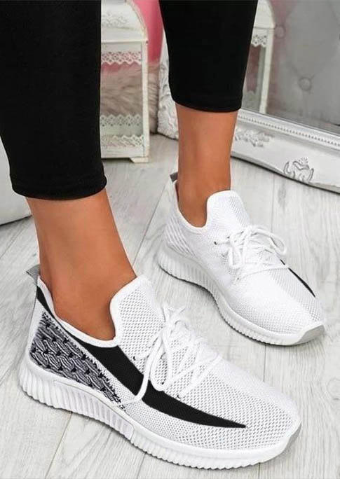 

Mesh Color Block Lace Up Sneakers - White, 534833