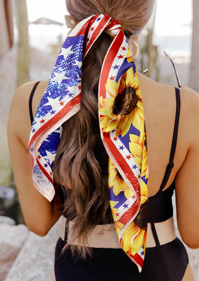 

Multi-Functional American Flag Sunflower Square Headband Hair Scarf, Multicolor, 534895