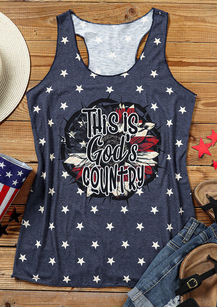 This Is God's Country American Flag Sunflower Racerback Tank - Navy Blue