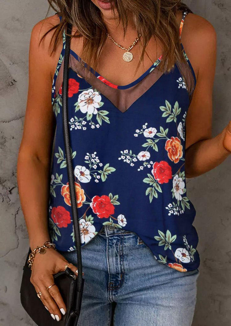 

Floral Mesh Splicing Casual Camisole, Multicolor, SCM001367