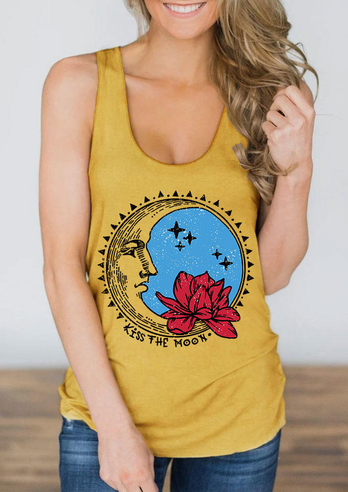 Kiss The Moon Star Floral Racerback Tank - Yellow