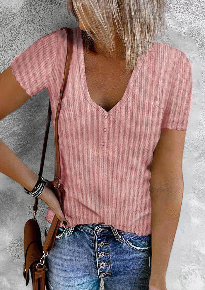 

Snap Button Short Sleeve Blouse - Pink, 534015