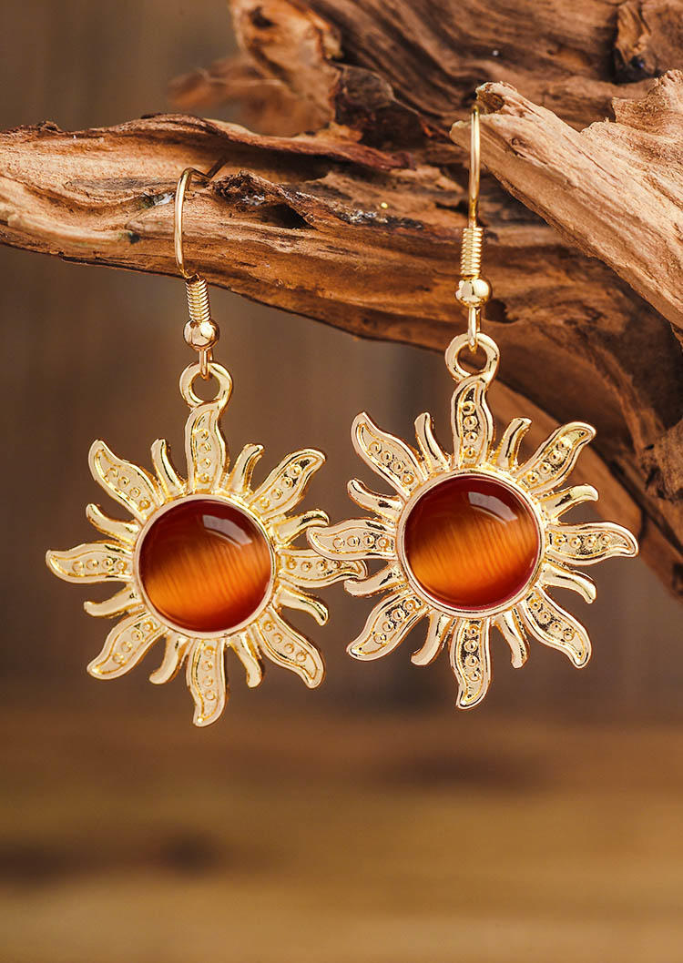 

Vintage Sun Opal Alloy Earrings, Gold, 534618