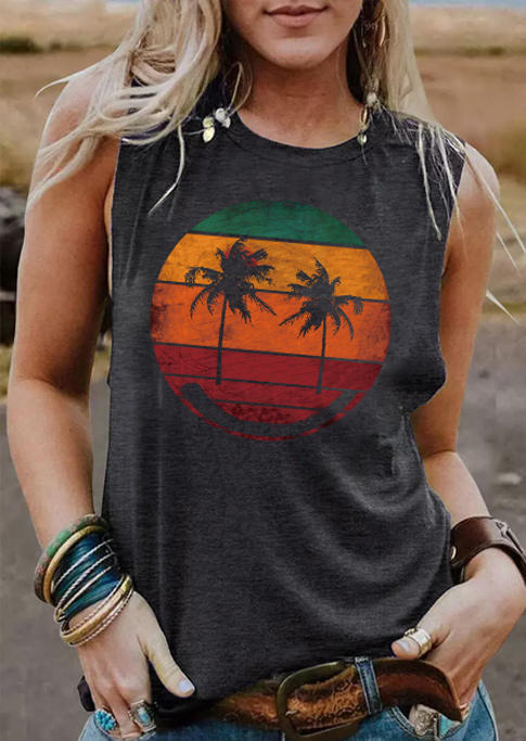 

Coconut Tree O-Neck Tank - Dark Grey, 534817