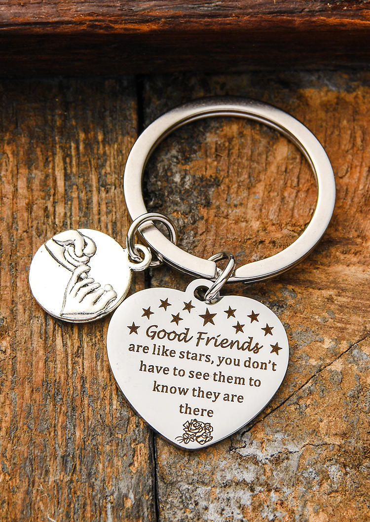 

Good Friends Are Like Stars Rose Heart Keychain, Silver, 534863