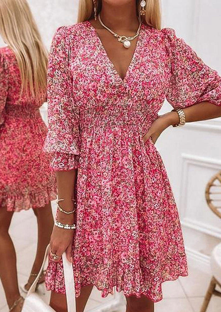 Floral Ruffled Smocked Mini Dress