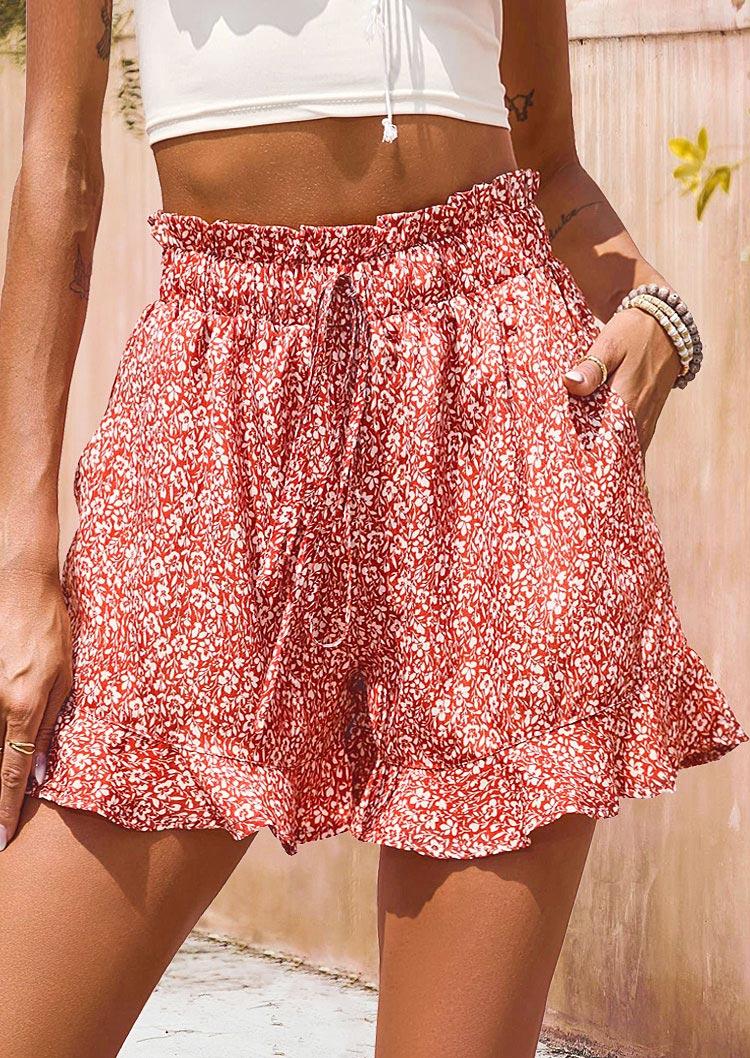 

Ruffled Tie Pocket Shorts - Red, 535075