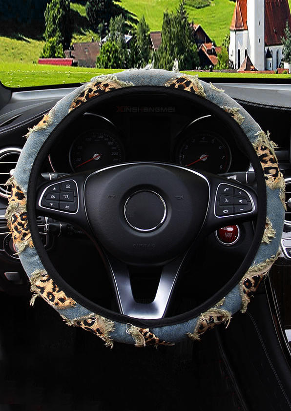 

Leopard Elastic Car Steering Wheel Cover, Light blue, 535092