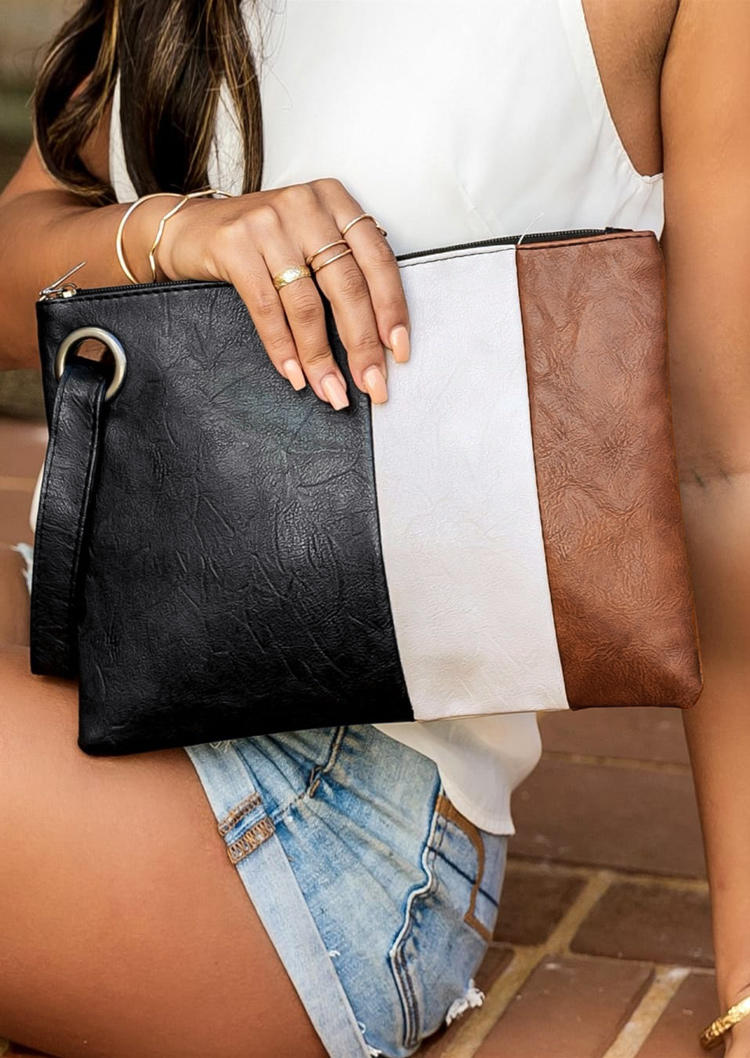 

Color Block Zipper PU Clutch Bag, Multicolor, 535114