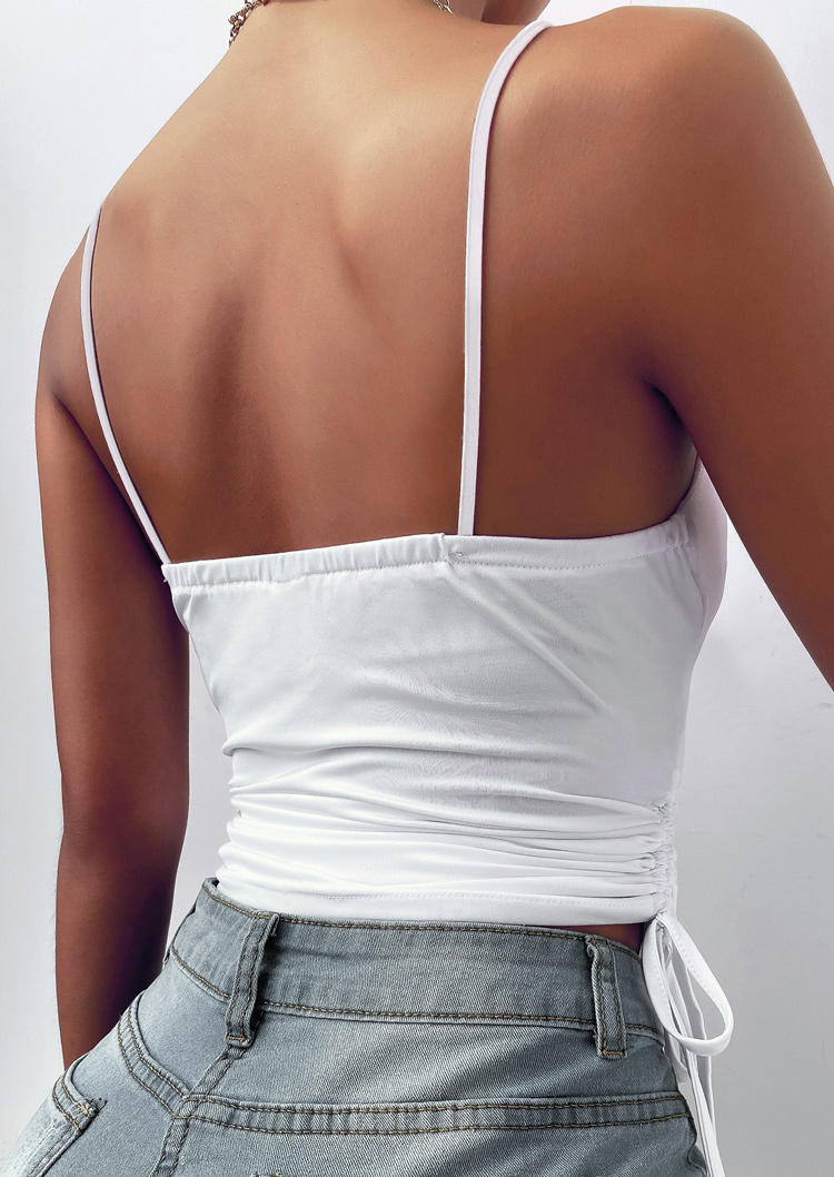 Ruched Drawstring Open Back Camisole - White