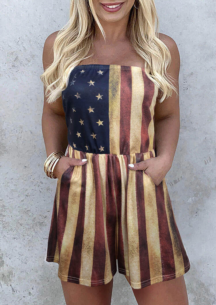 

American Flag Pocket Strapless Bandeau Romper, Multicolor, SCM001333