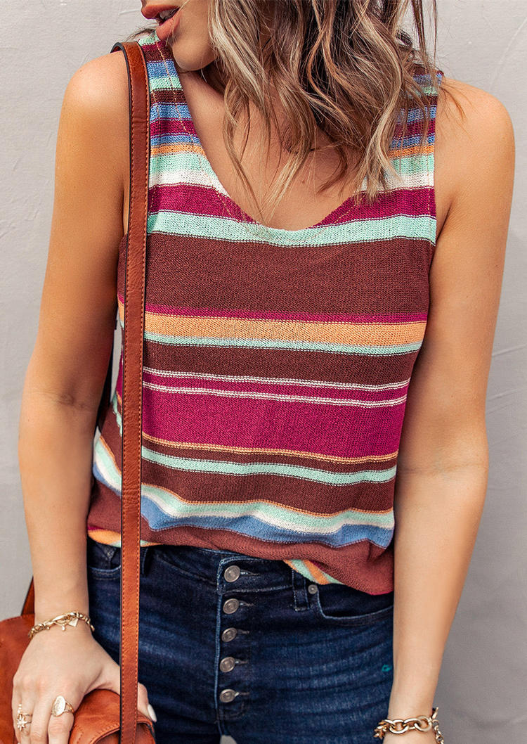 

Colorful Striped Casual Tank, Multicolor, SCM001432