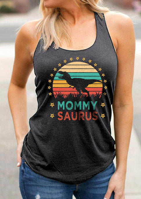 Mommy Saurus Dinosaur Racerback Tank - Dark Grey
