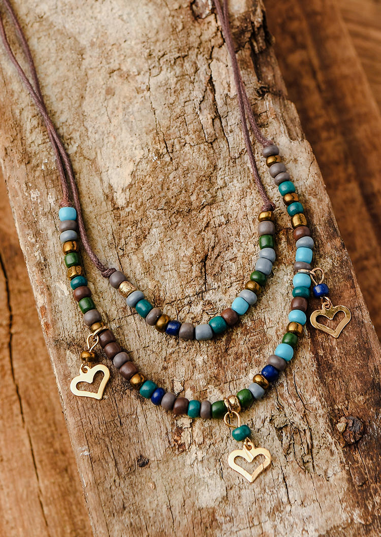 

Double-Layered Bohemian Beading Necklace, Brown, 534835