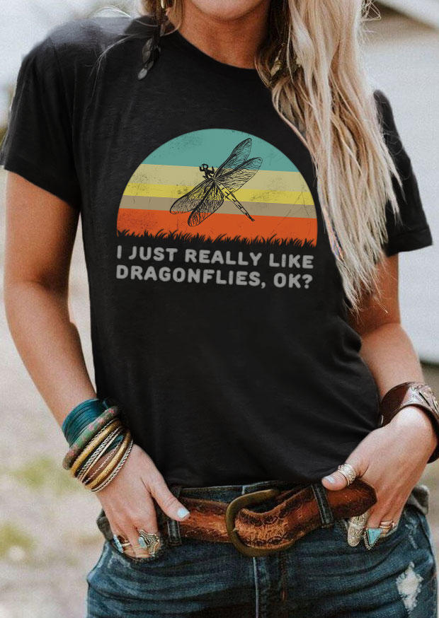 

I Just Really Like Dragonflies Ok T-Shirt Tee - Black, 534944