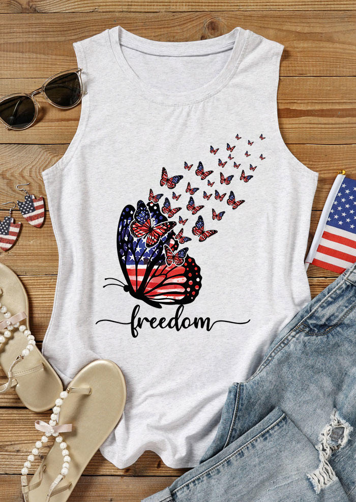 

American Flag Butterfly Freedom Tank - Light Grey, Gray, 534953