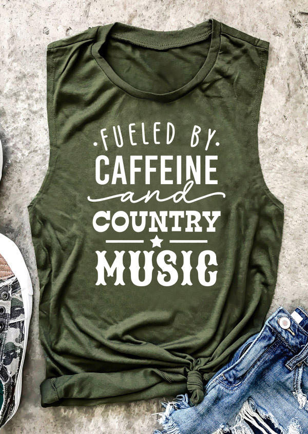 Fueled By Caffeine And Country Music Tank - Army Green