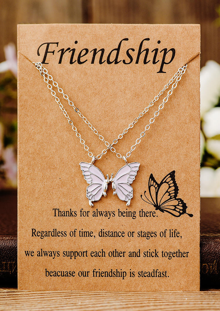 

1 Pair Butterfly Friendship Is Steadfast Necklace, Silver, 535110