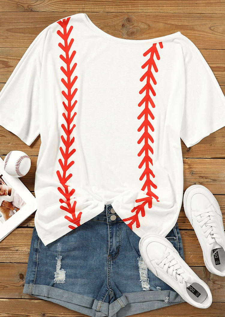 Baseball Slash Collar Short Sleeve Blouse - White