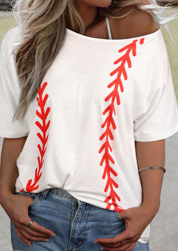 

Baseball Slash Collar Short Sleeve Blouse - White, 535143
