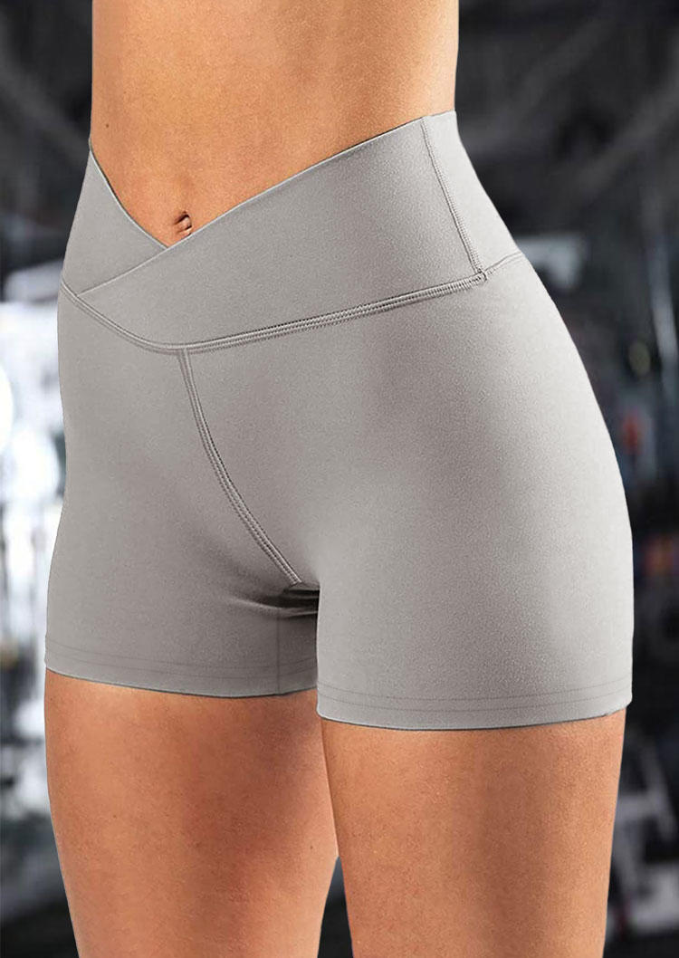 

Wrap High Waist Activewear Fitness Sports Shorts - Light Grey, 535145