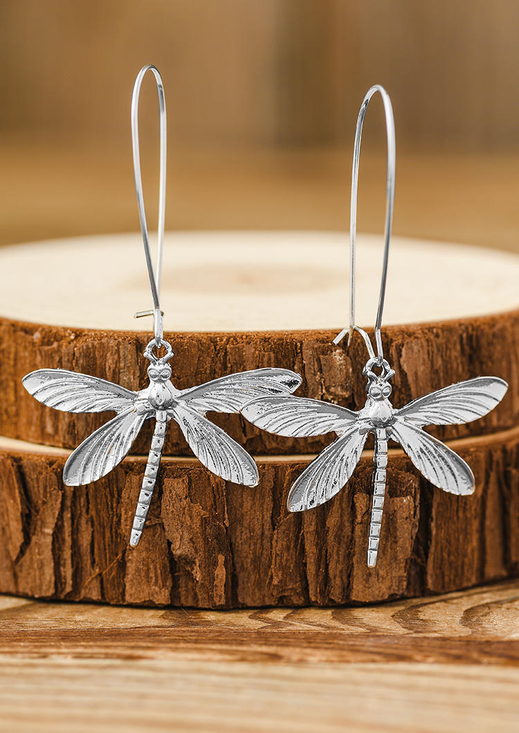 

Dragonfly Hollow Out Alloy Earrings, Silver, 535179