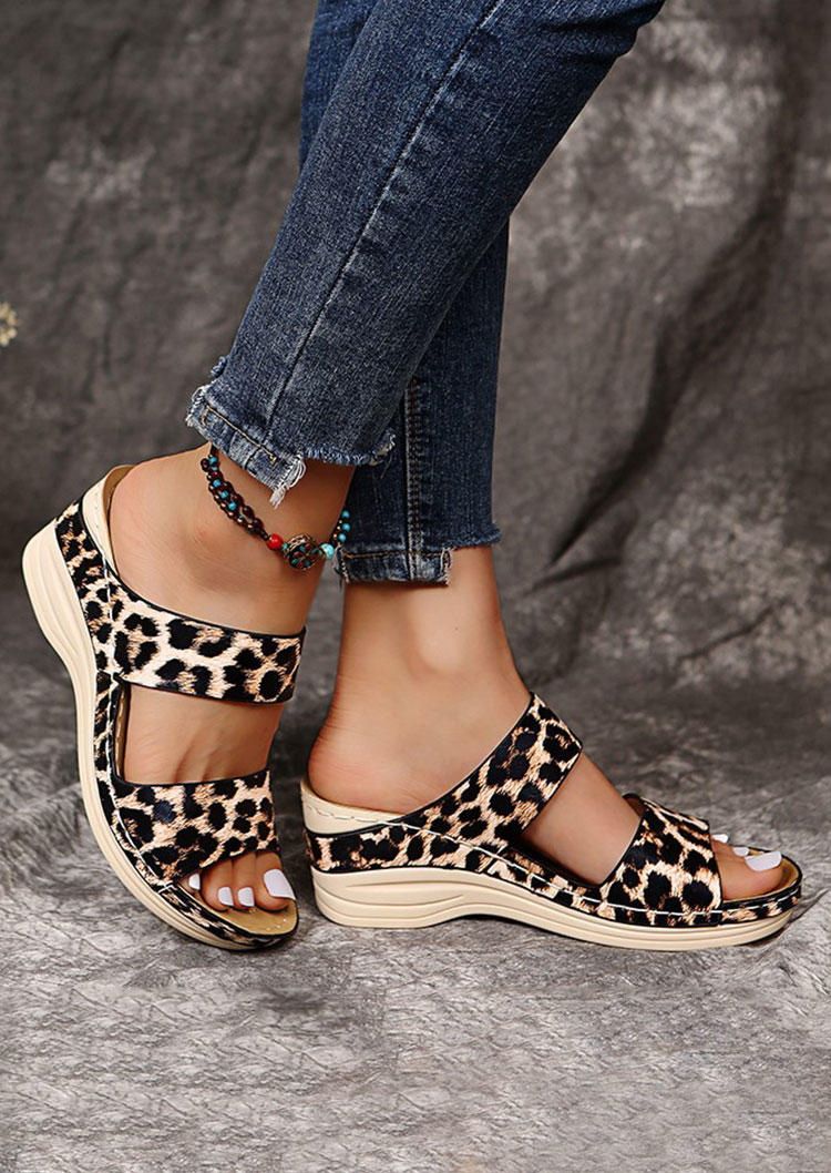 

Summer Leopard Wedge Casual Slippers, Multicolor, 535231