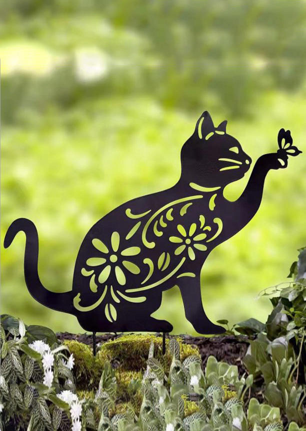 

Cat Butterfly Floral Garden Ornament, Black, 535241