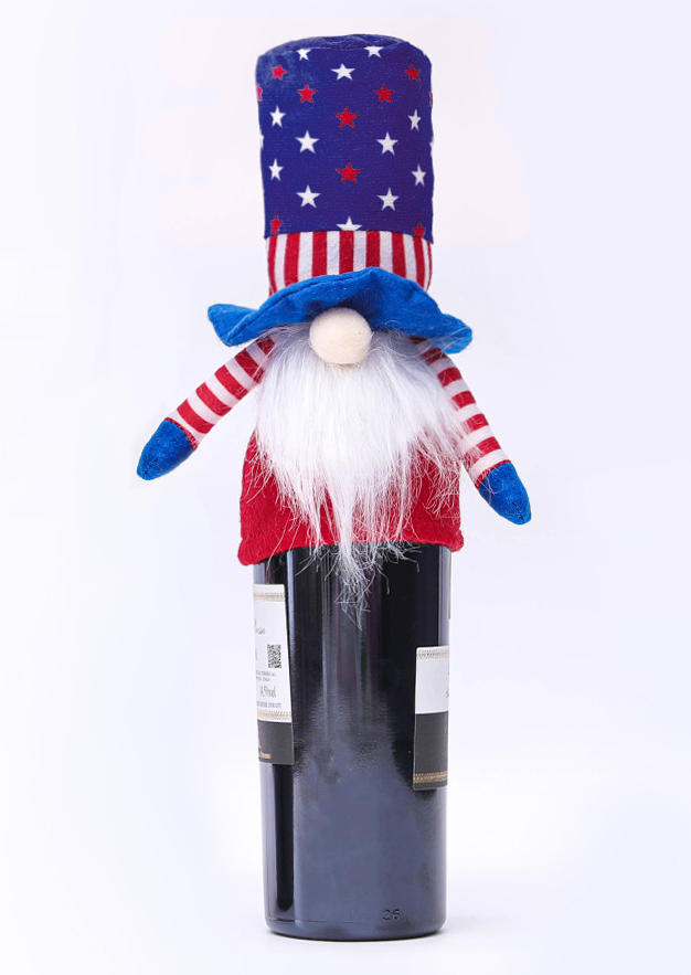 

American Flag Gnomies Wine Bottle Cover, Blue;red, 535242
