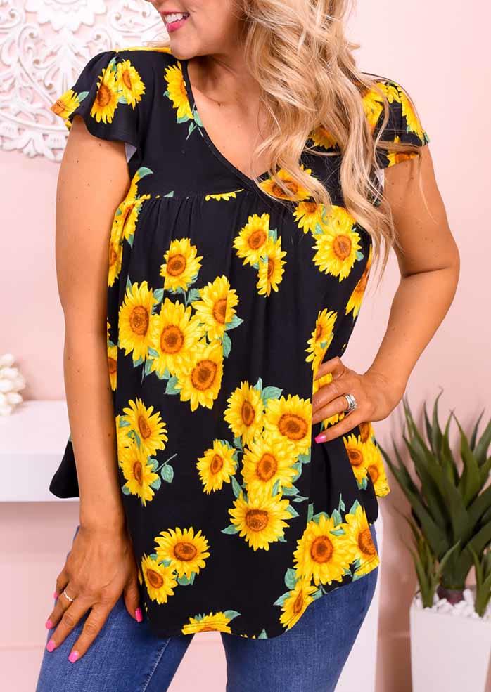 

Sunflower Ruffled Cap Sleeve Blouse - Black, 535329