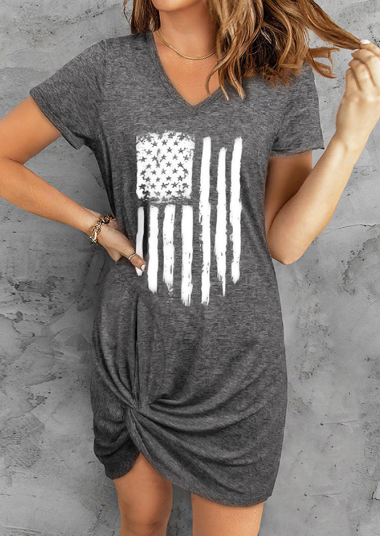 

American Flag Twist V-Neck Mini Dress - Gray, SCM001428