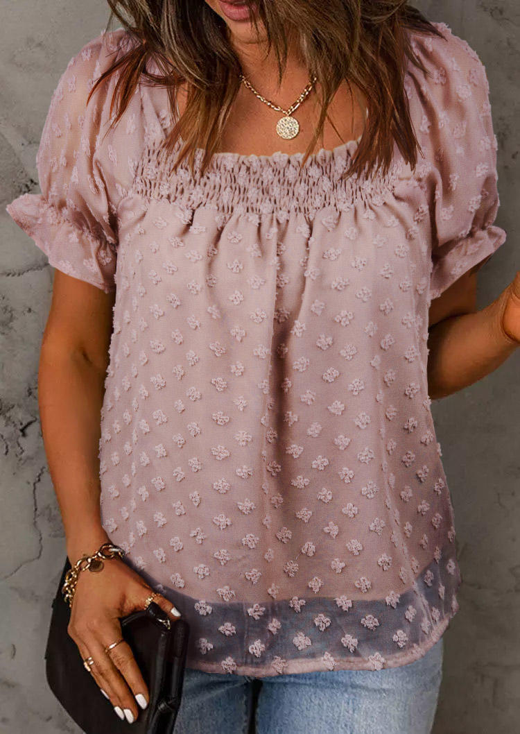 

Ruffled Dotted Swiss Puff Sleeve Blouse - Pink, 535160