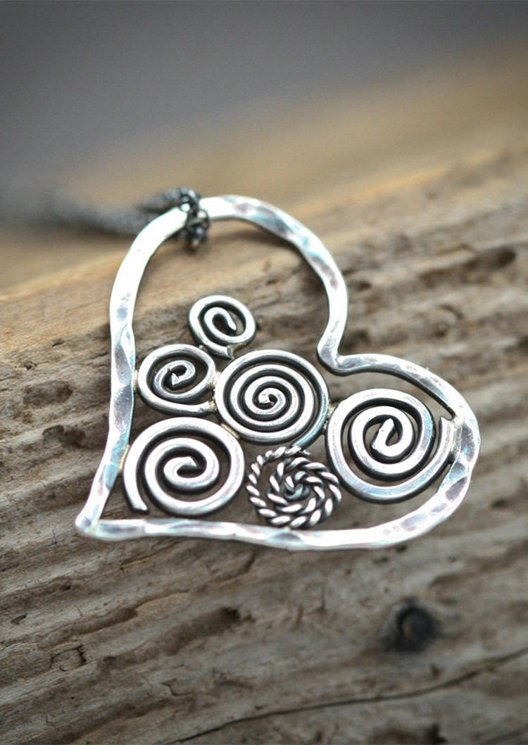 

Heart Swirl Hollow Out Alloy Necklace, Silver, 535248