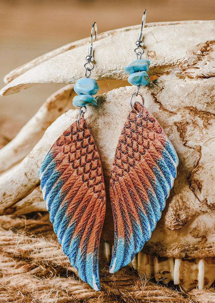 

Turquoise Angel Wing Embossed Leather Earrings, Multicolor, 535251
