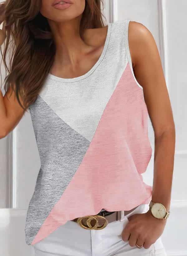 

Color Block O-Neck Tank, Multicolor, SCM001470