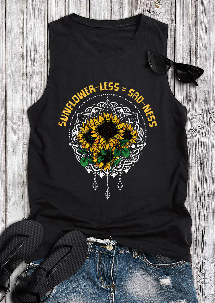 Sunflower-Less = Sad-Ness Mandala Tank - Black