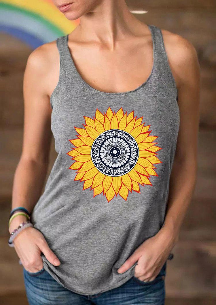 Sunflower Mandala Racerback Tank - Gray