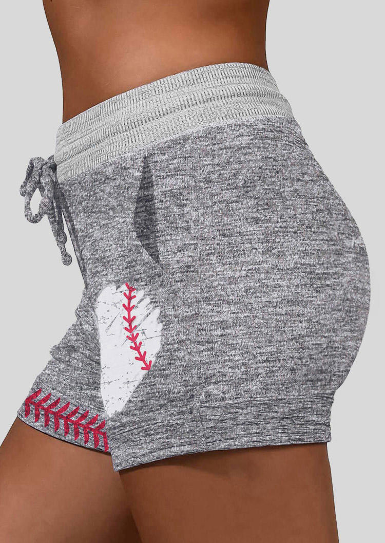 Baseball Heart Pocket Drawstring Shorts - Light Grey