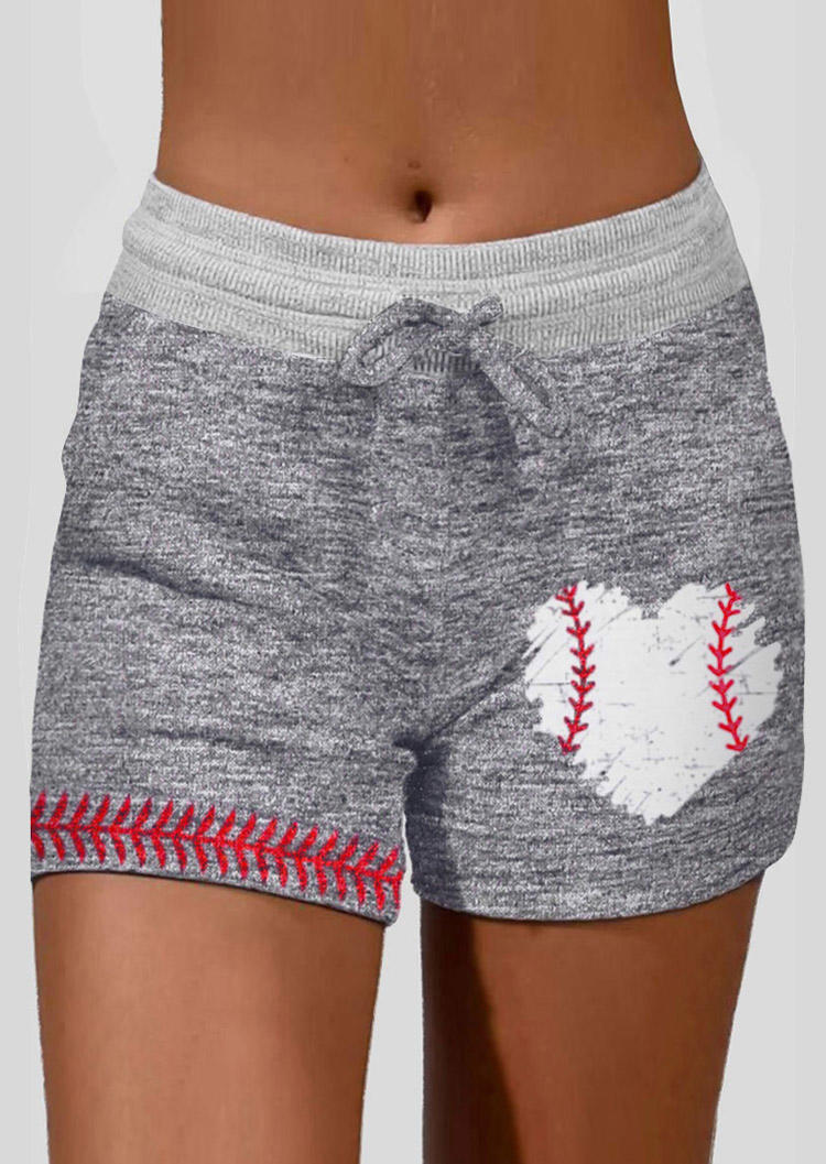 

Baseball Heart Pocket Drawstring Shorts - Light Grey, Gray, 535117