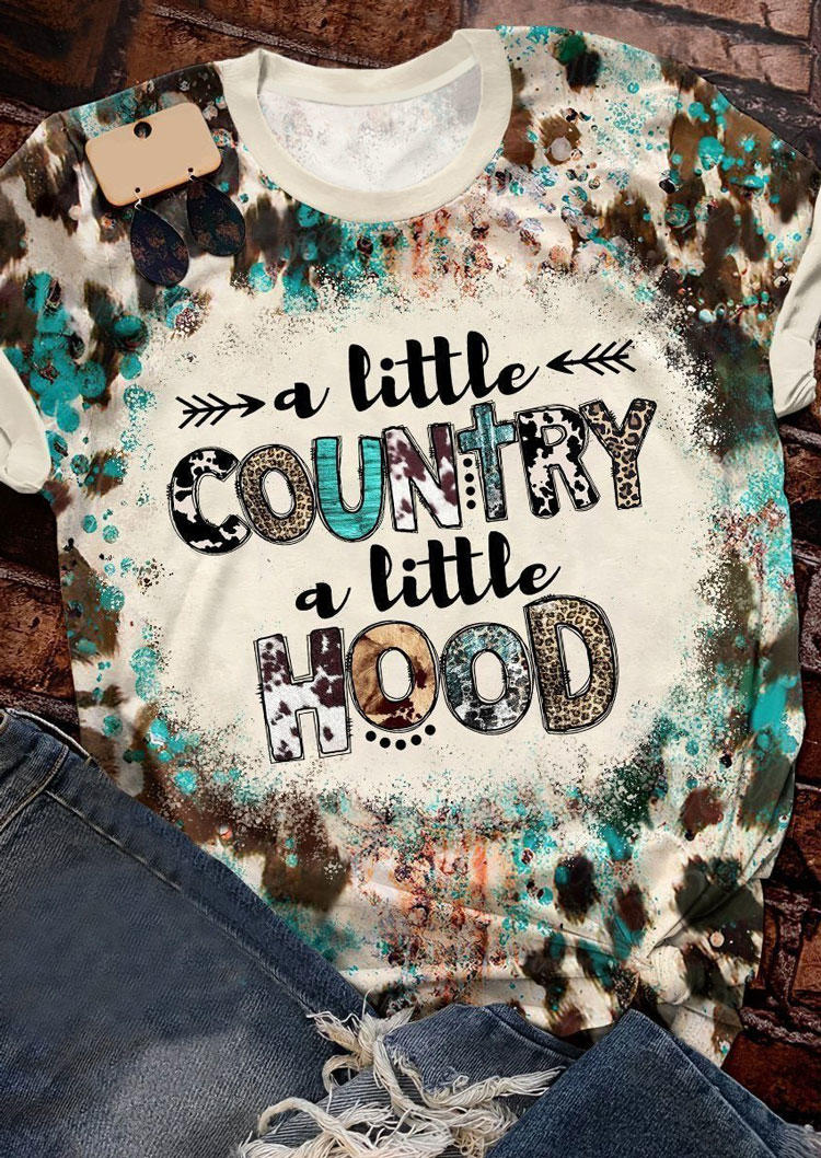 

A Little Country A Little Hood Leopard Cow Bleached T-Shirt Tee, Multicolor, 535260