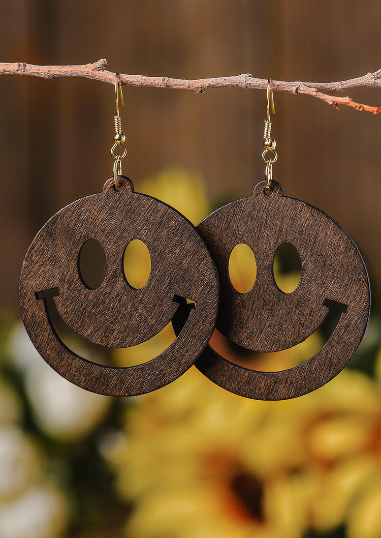 Smile Hollow Out Wood Earrings
