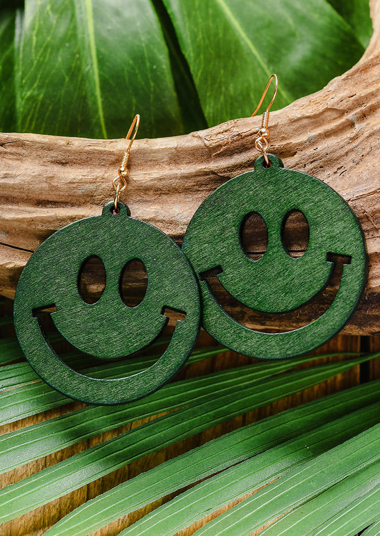 

Smile Hollow Out Wood Earrings, Green, 535358