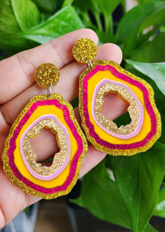 

Glitter Hollow Out Rock Acrylic Oval Earrings, Multicolor, 535360