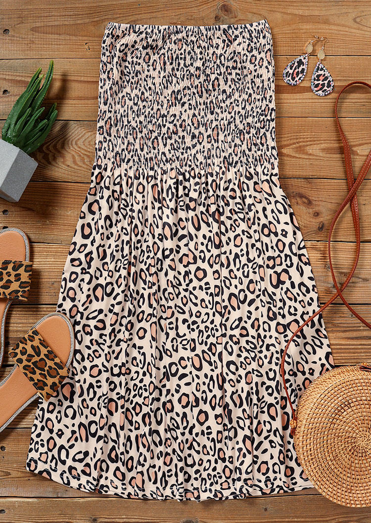 Leopard Smocked Strapless Bandeau Mini Dress