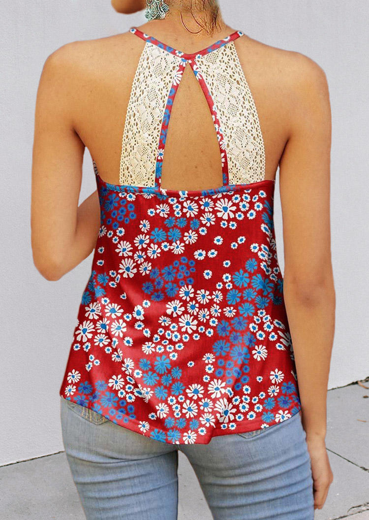 

Lace Splicing Floral Hollow Out Tank, Multicolor, SCM001459