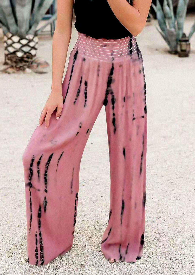 

Tie Dye Elastic Waist Wide Leg Pants - Cameo Brown, 534643
