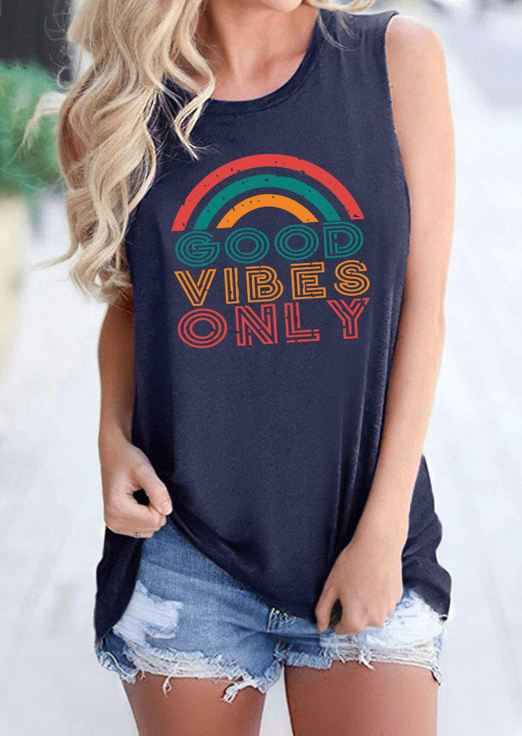 

Rainbow Graphic O-Neck Tank - Navy Blue, 535138