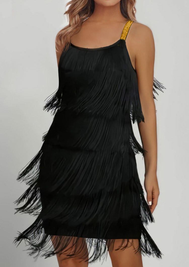 

Tassel Spaghetti Strap Mini Dress - Black, 535192