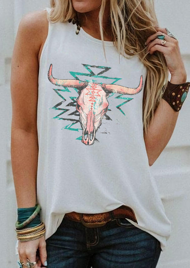 

Aztec Geometric Steer Skull Tank - White, 535210
