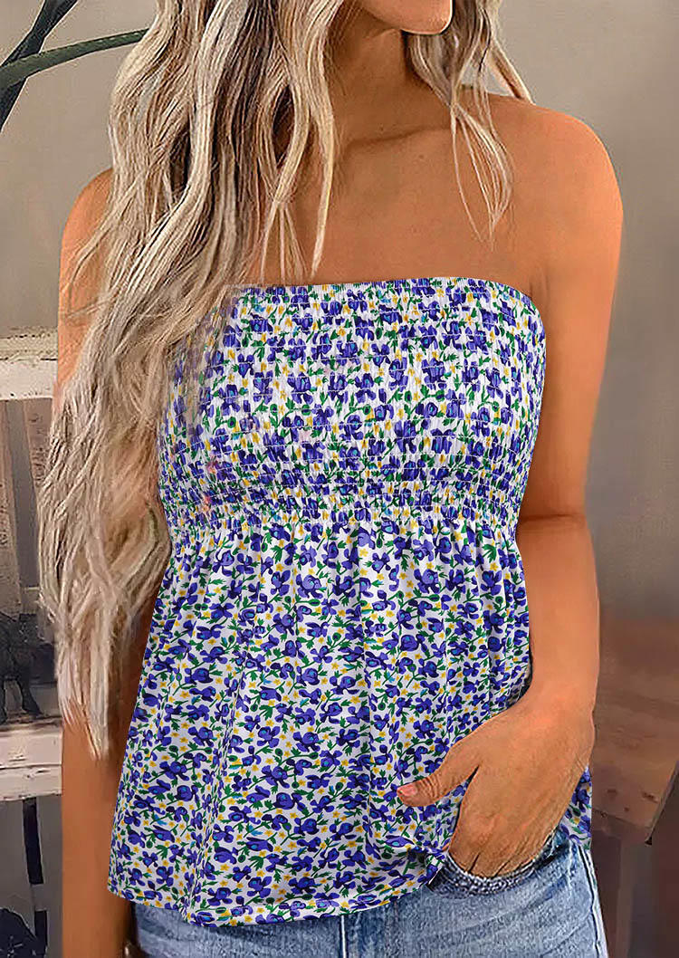 

Floral Smocked Strapless Bandeau Tank, Multicolor, 535302